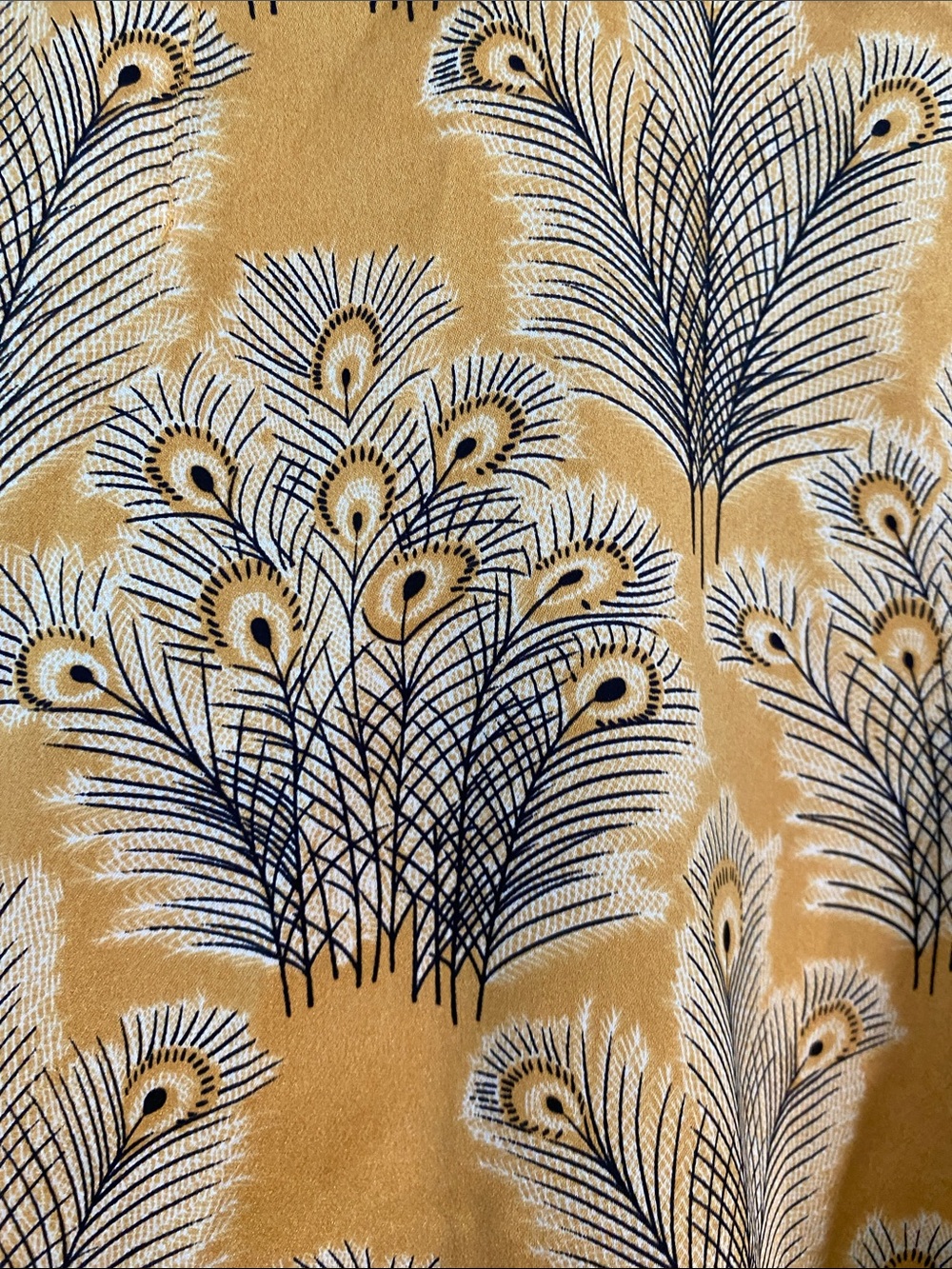 Free People Mustard Yellow Peacock-Print Tie-Neck Silk Blouse - Picture 8 of 13